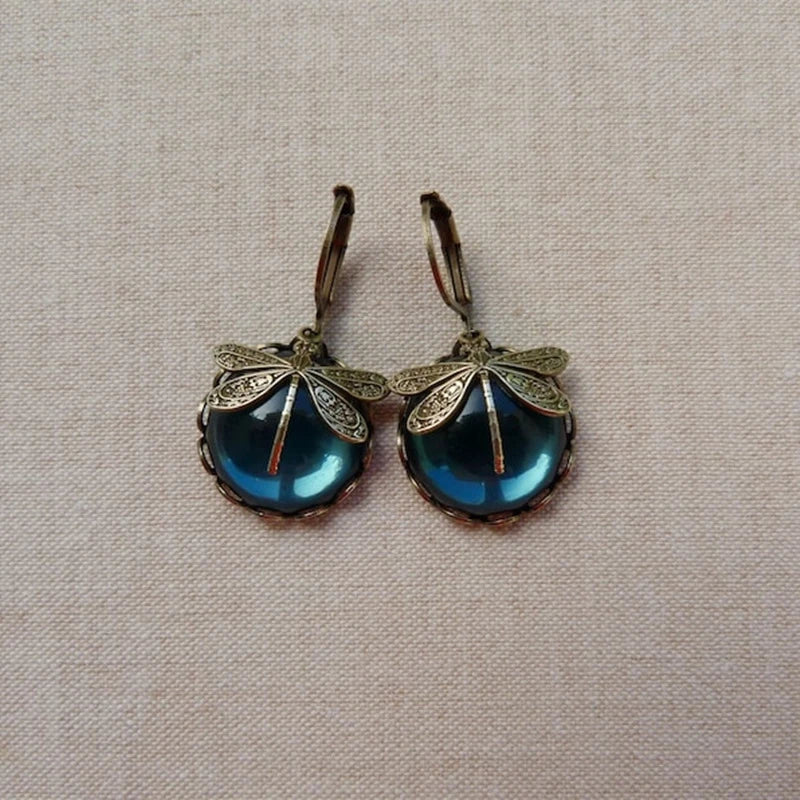 Boucles d’oreilles libellule avec cristaux en or ancien
