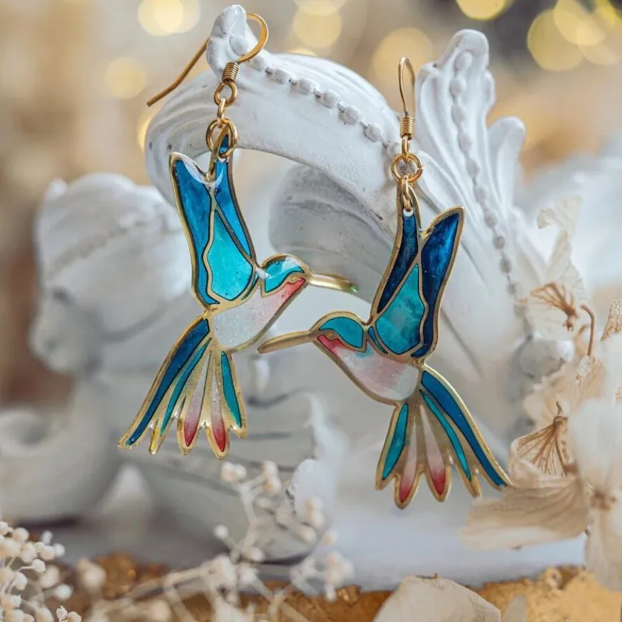 Colibri™ | Boucles d'oreilles en émail bleu