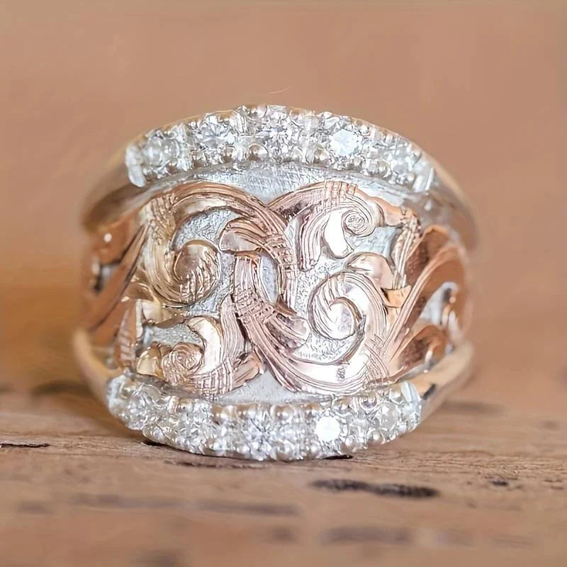 Bague vintage en argent et rose