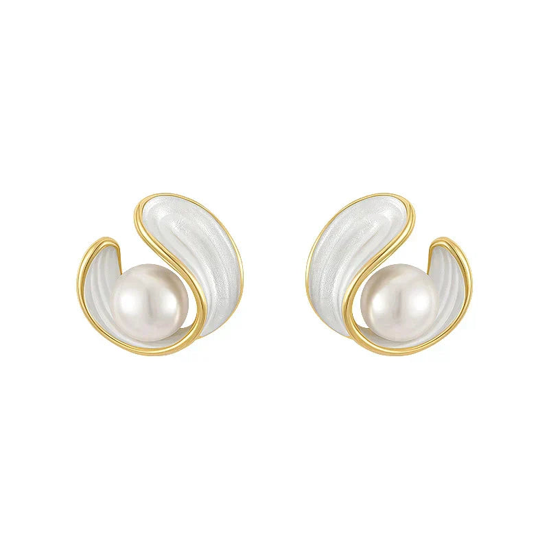 Boucles d'oreilles Éclat™ | Perles dorées et émail blanc