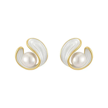 Boucles d'oreilles Éclat™ | Perles dorées et émail blanc