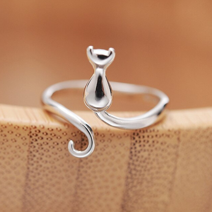 Bague en argent 925 en forme de chat - Taille ajustable