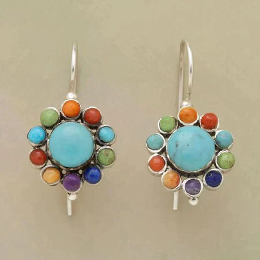 Boucles d’Oreilles Rondes Ornées de Turquoise Multicolore