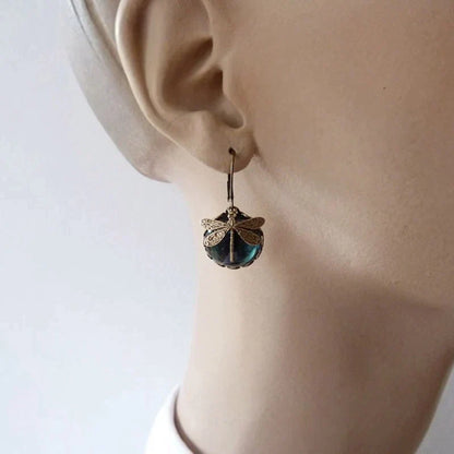 Boucles d’oreilles libellule avec cristaux en or ancien