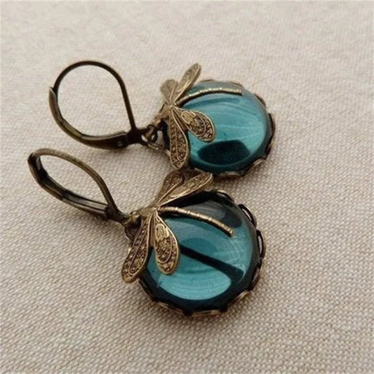 Boucles d’oreilles libellule avec cristaux en or ancien