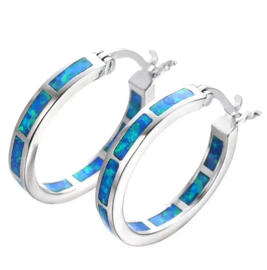 Opalescence™ | Boucles d'oreilles créoles en opale bleue