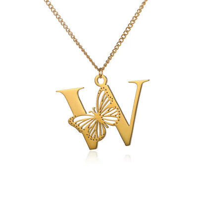 Collier initiales papillon liberté plaqué or 18 carats