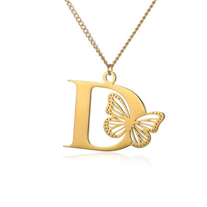 Collier initiales papillon liberté plaqué or 18 carats