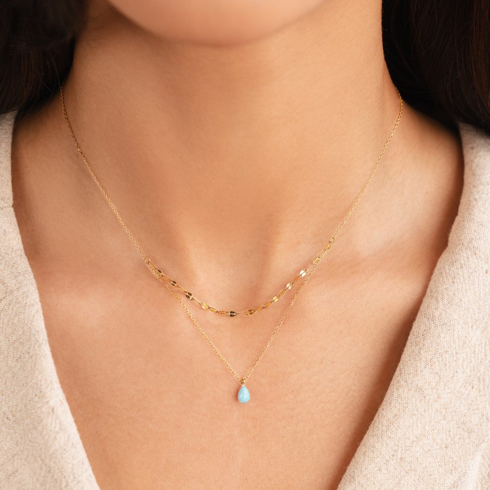 Collier Superposé Goutte Opale Bleue