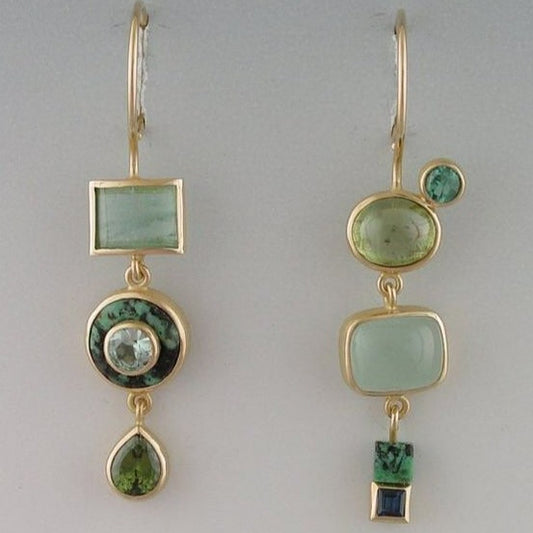 Boucles d’Oreilles Vintage Pendantes Ornées de Pierres Vertes