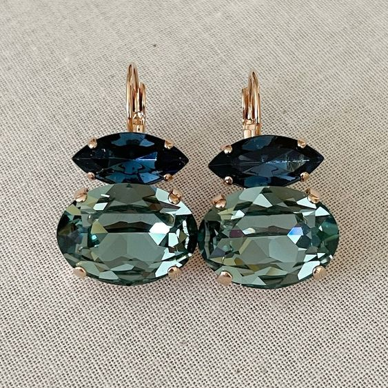 Boucles d'oreilles™ | Verre vintage vert et bleu