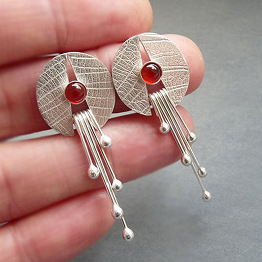 Boucles d'oreilles artistiques en argent 925 avec rubis, faites à la main